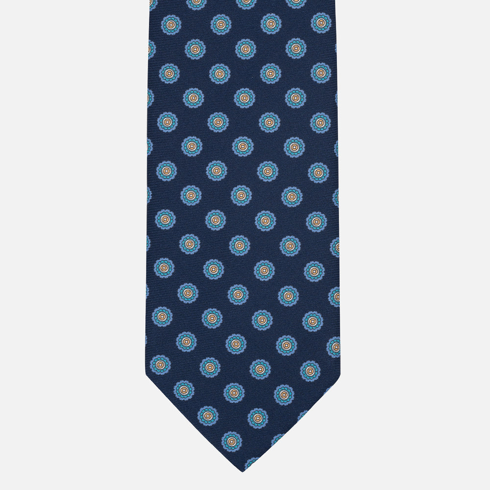1999 Collection Tie in Heavy Silk Blue Geometric Pattern