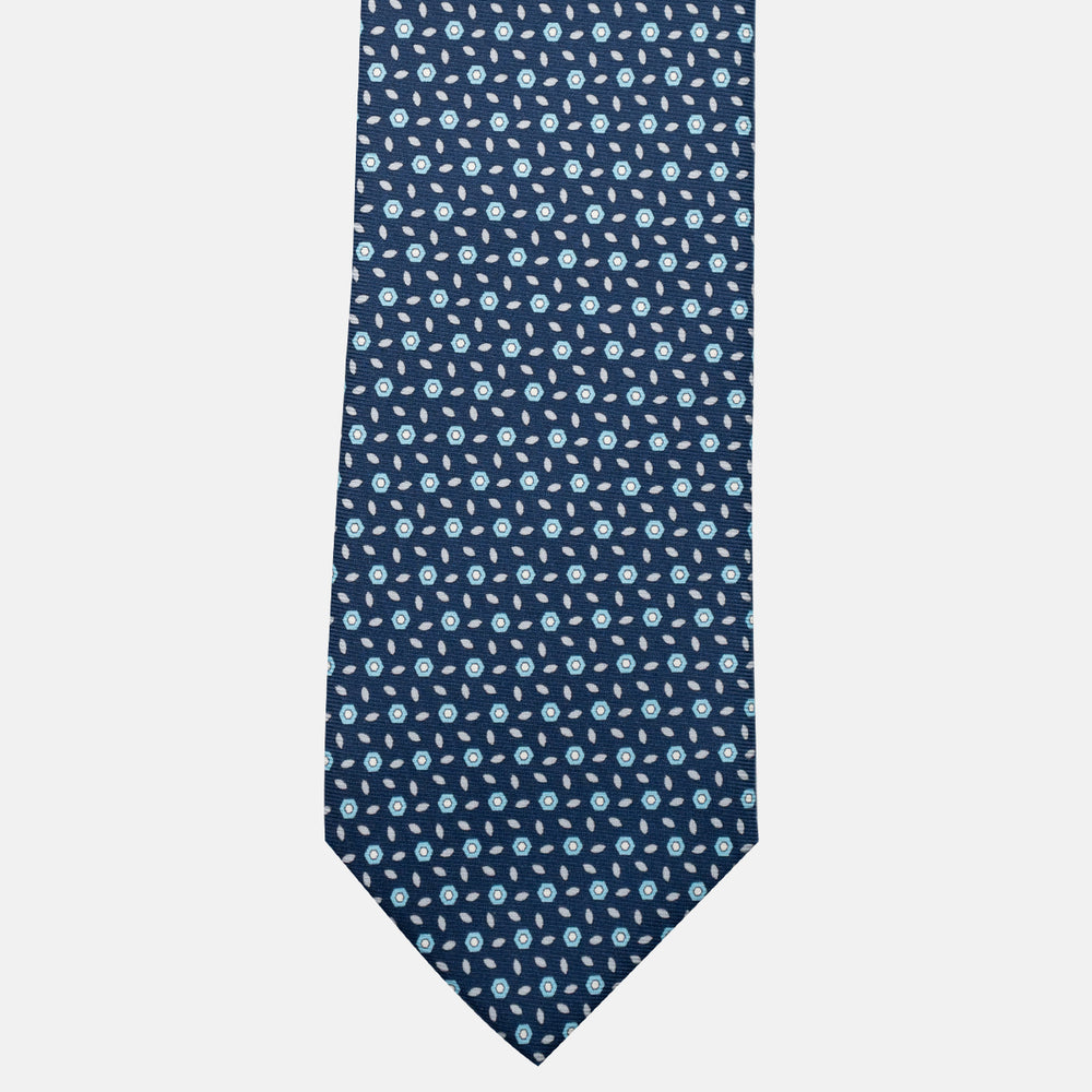 3-Fold Silk Tie, Floral Pattern, Light Blue - JA057079-12