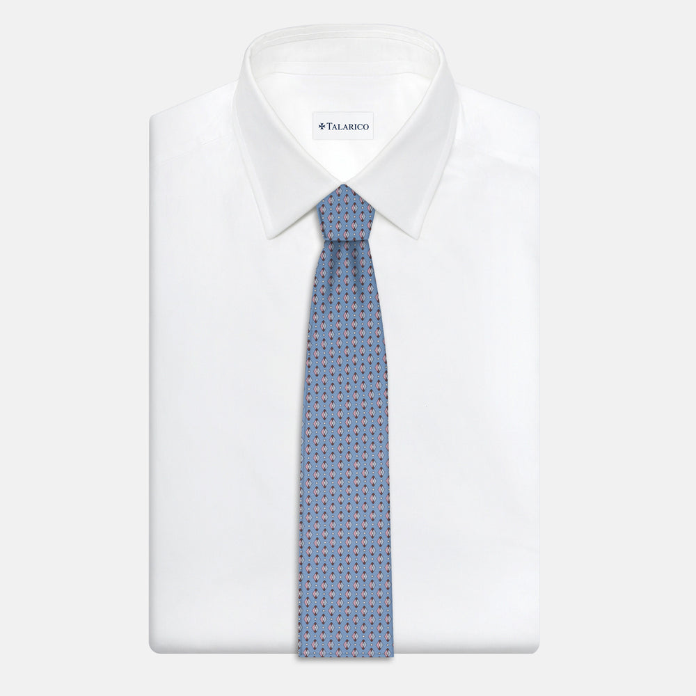 1999 Collection Tie in Heavy Silk Blue Geometric Pattern