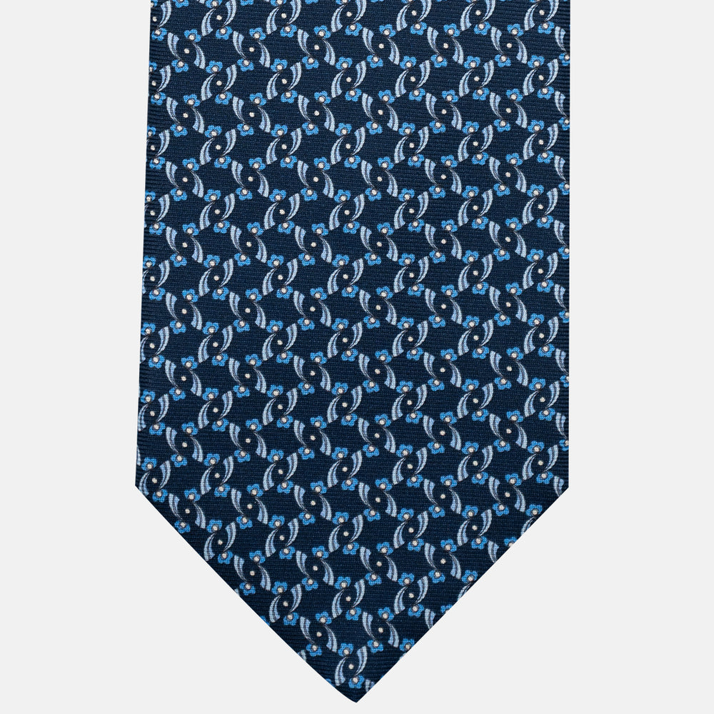 3-Fold Silk Tie, Floral Pattern, Light Blue - JA056337-13