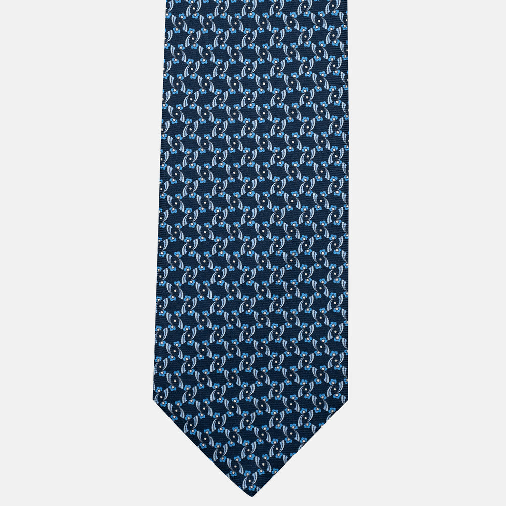 3-Fold Silk Tie, Floral Pattern, Light Blue - JA056337-13