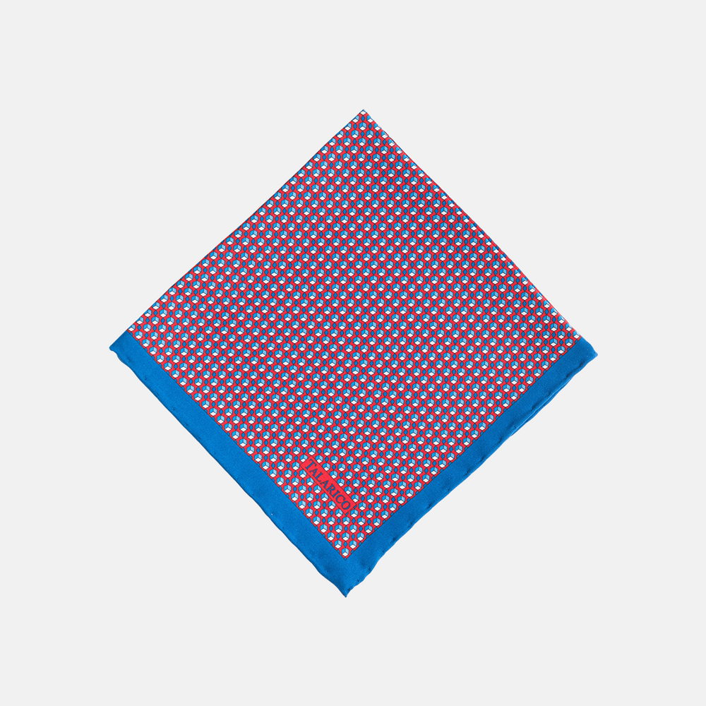 Pocket Square in Silk Geometric Pattern Blue and Red