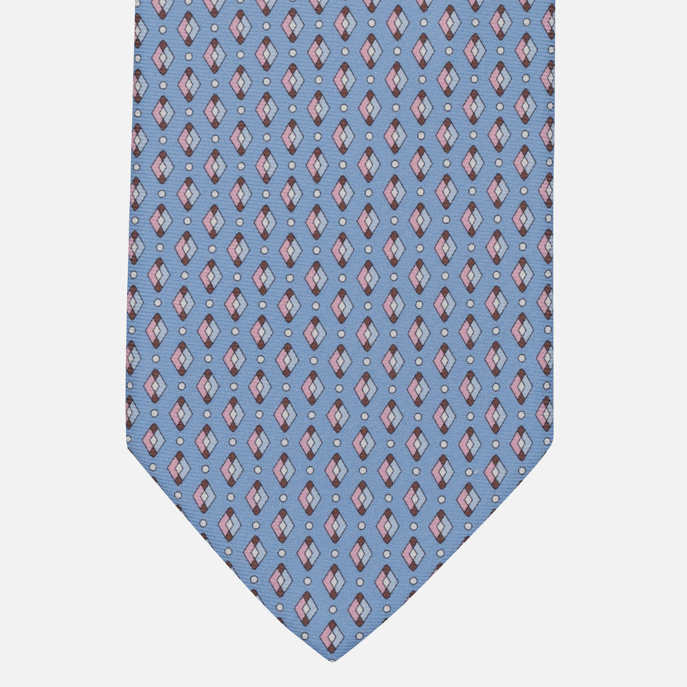 1999 Collection Tie in Heavy Silk Blue Geometric Pattern