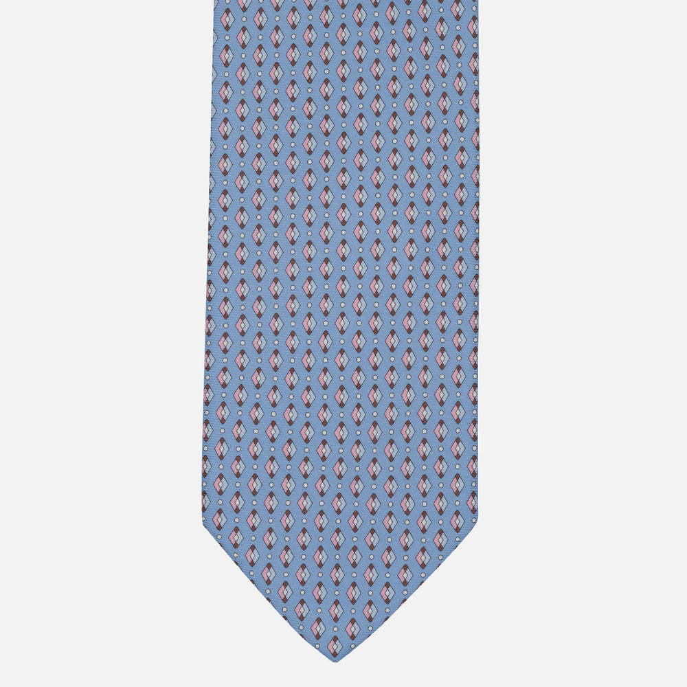 1999 Collection Tie in Heavy Silk Blue Geometric Pattern