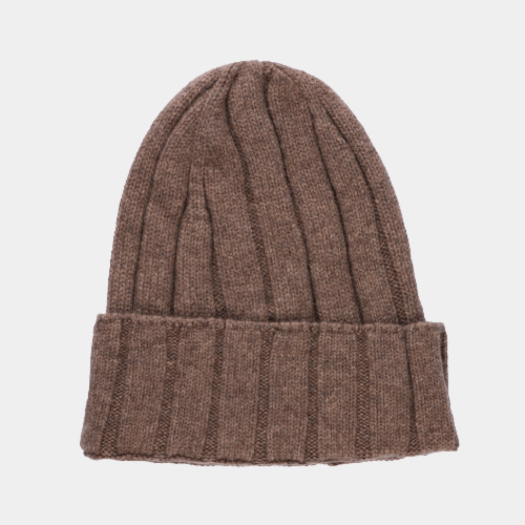 Brown Cashmere Ribbed Beanie