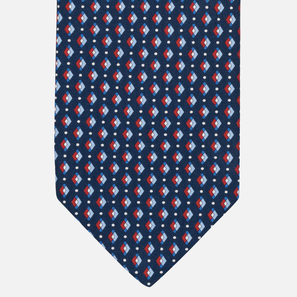 1999 Collection Tie in Heavy Silk Blue Geometric Pattern