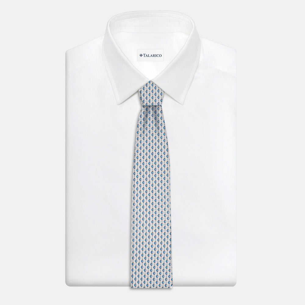 1999 Collection Tie in Heavy Silk Blue Geometric Pattern