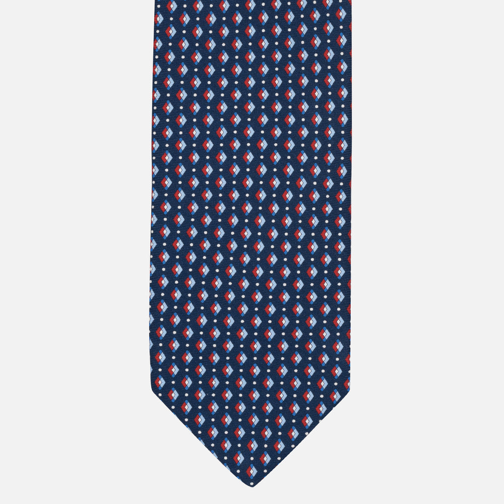 1999 Collection Tie in Heavy Silk Blue Geometric Pattern
