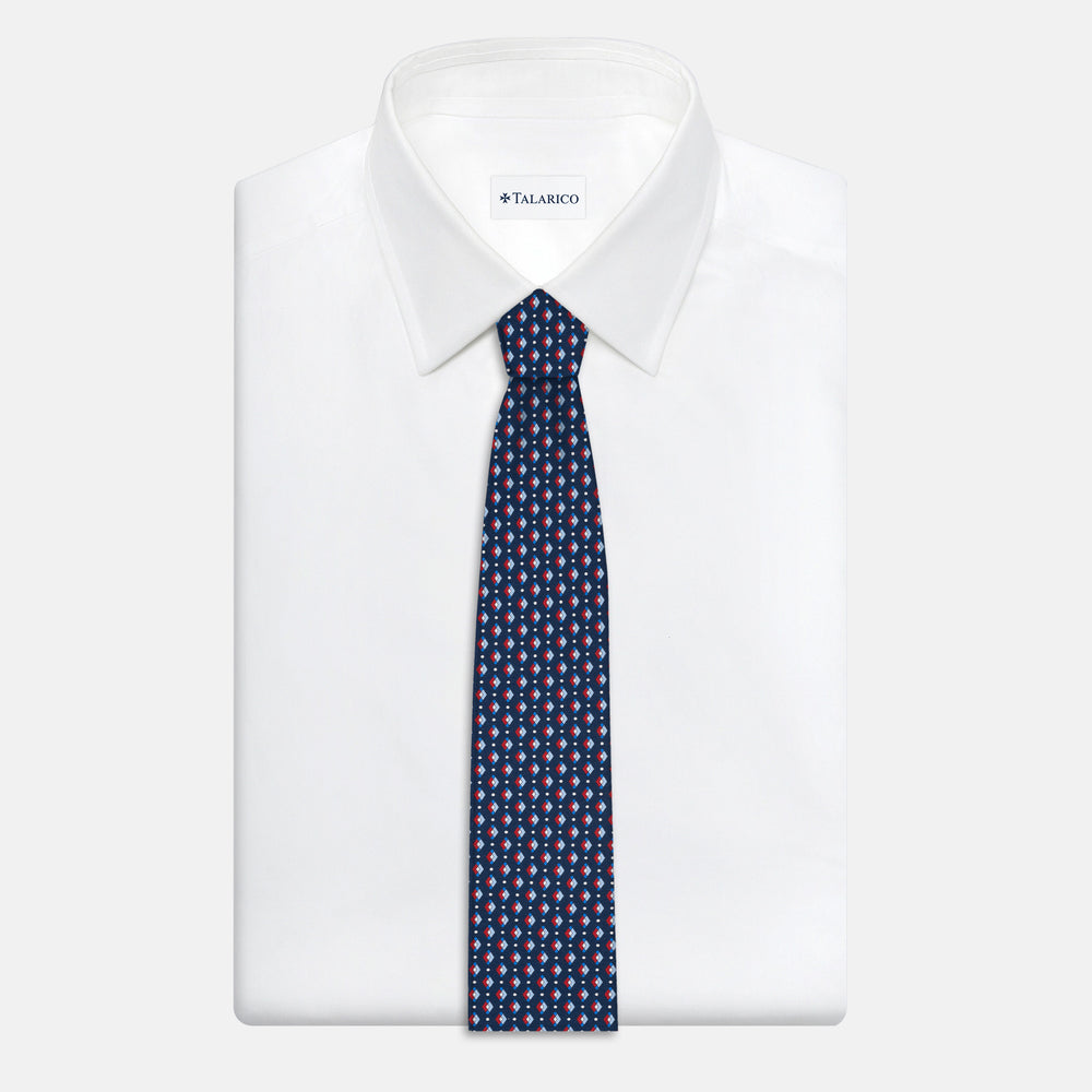 1999 Collection Tie in Heavy Silk Blue Geometric Pattern