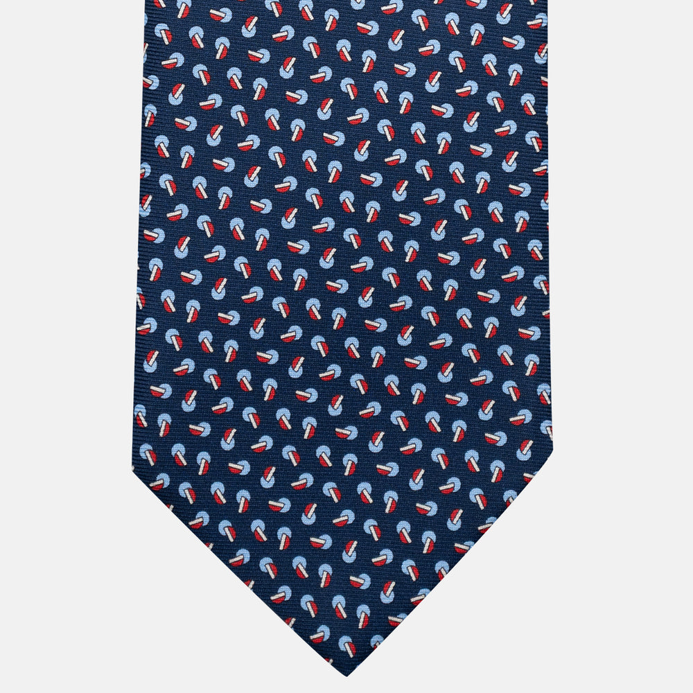 3-Fold Silk Tie, Micro Pattern, Blue and Red - JA056129-1