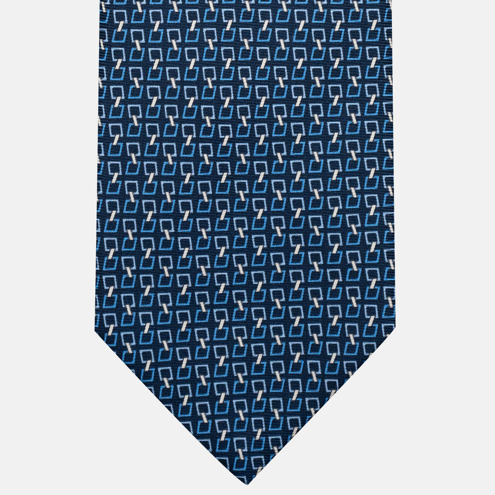 3-Fold Silk Tie, Chain Pattern, Light Blue - JA057083-1