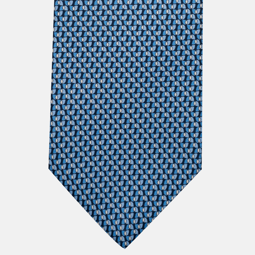 3-Fold Silk Tie, Geometric Pattern, Light Blue - JA056123-1