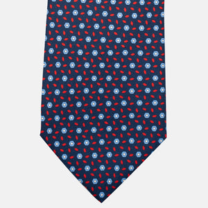 3-Fold Silk Tie, Floral Pattern, Blue and Red - JA057079-1