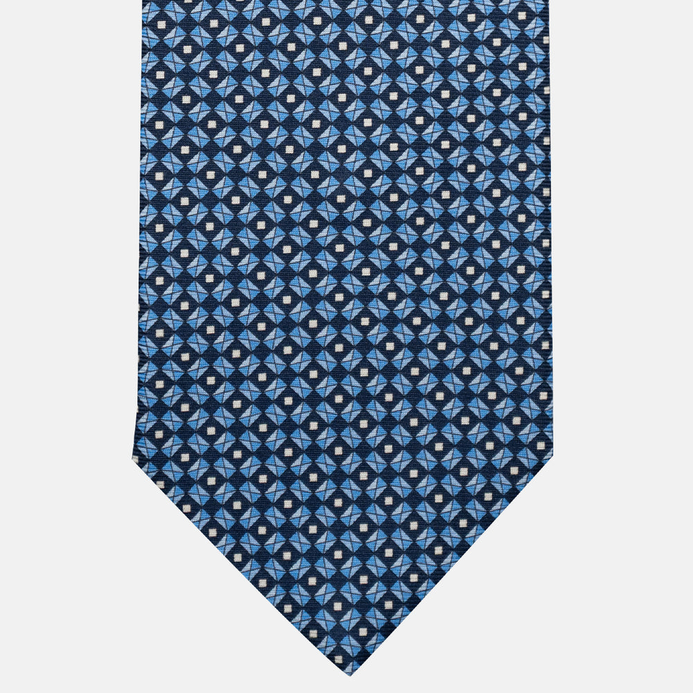 3-Fold Silk Tie, Geometric Pattern, Light Blue - JA055920-1