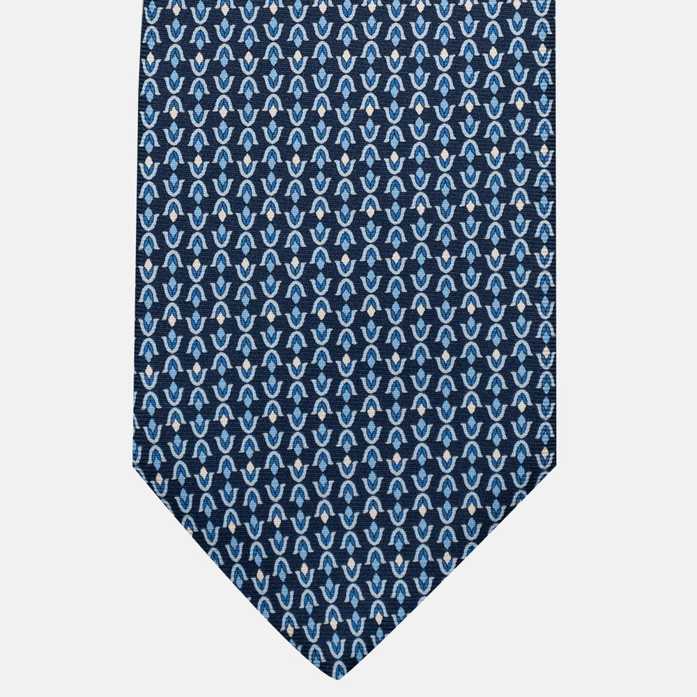 3-Fold Silk Tie, Floral Pattern, Light Blue - JA056338-1