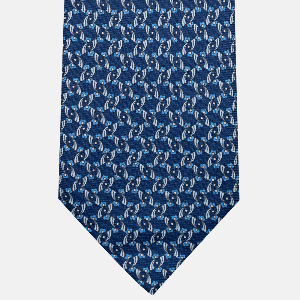 3-Fold Silk Tie, Floral Pattern, Light Blue - JA056337-1