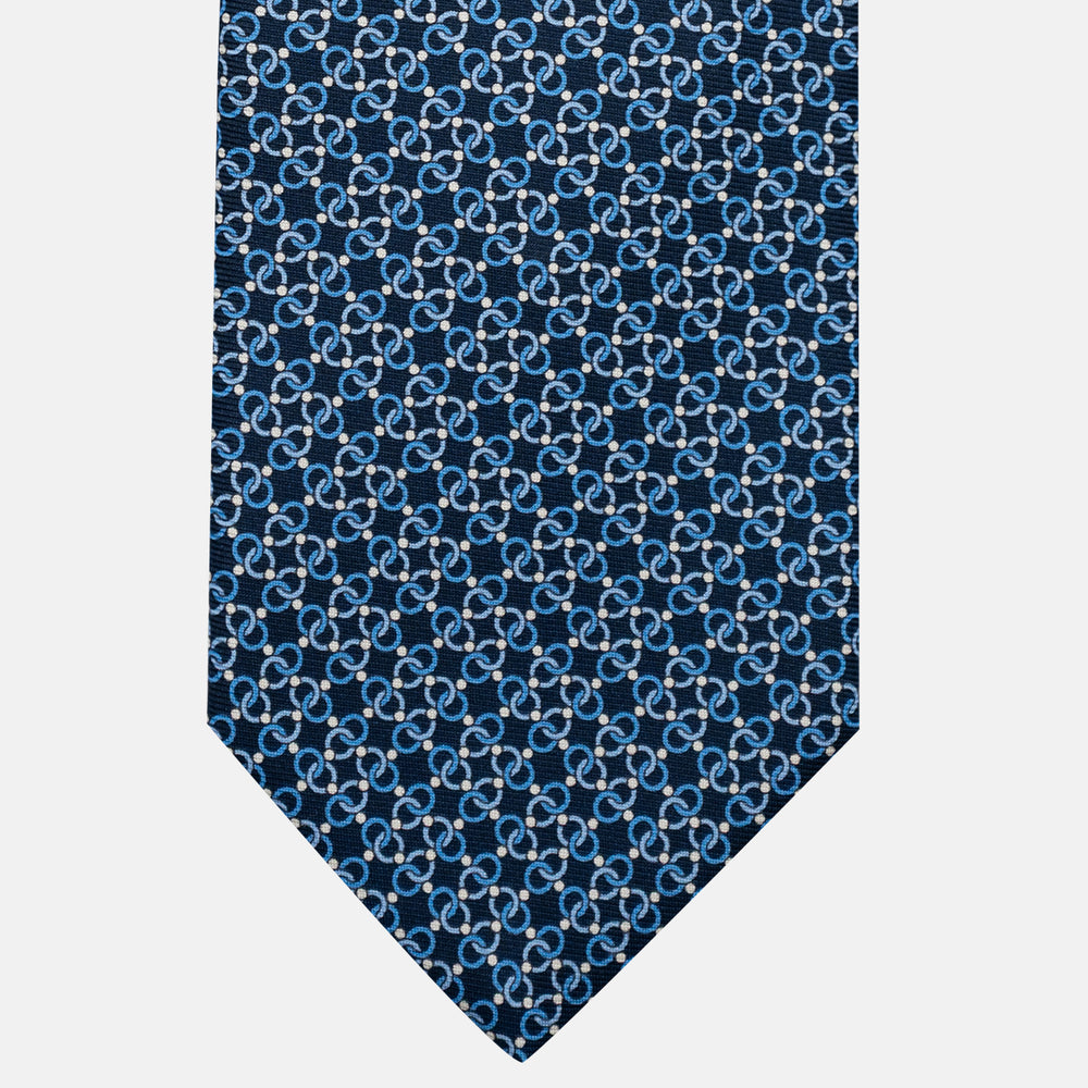 3-Fold Silk Tie, Chain Pattern, Light Blue - JA055937-1