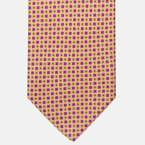 3-Fold Satin Silk Tie with Geometric Pattern, Yellow - JA241005-1