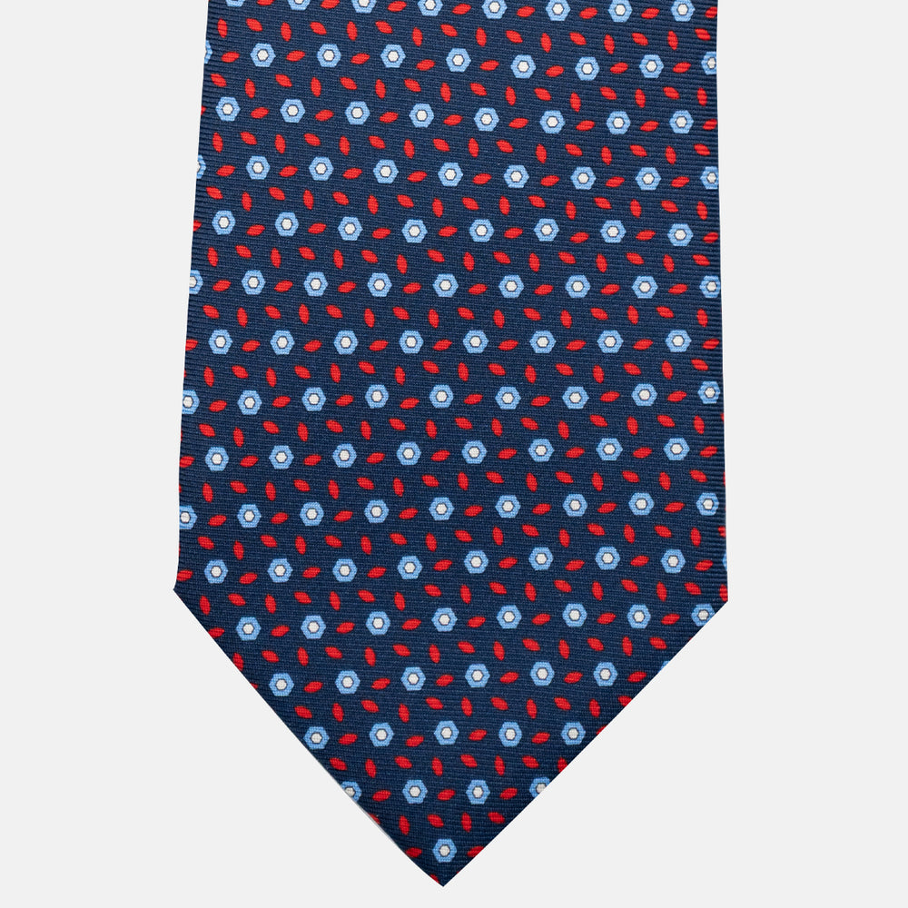 3-Fold Silk Tie, Floral Pattern, Blue and Red - JA057079-1