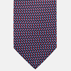 3-Fold Silk Tie, Geometric Pattern, Blue and Red - JA056675-1