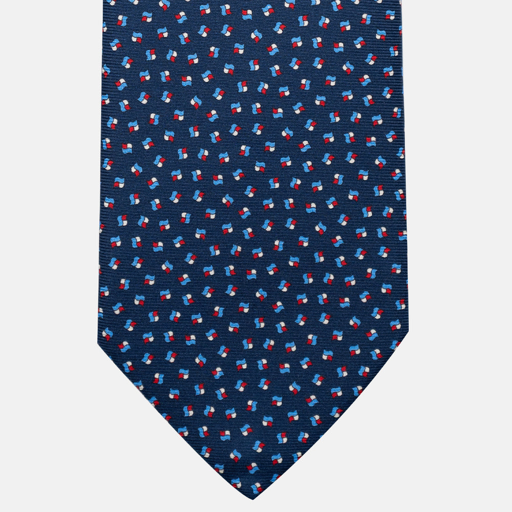 3-Fold Silk Tie, Micro Pattern, Blue and Red - JA056667-1