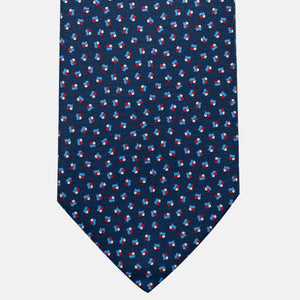 3-Fold Silk Tie, Micro Pattern, Blue and Red - JA056667-1