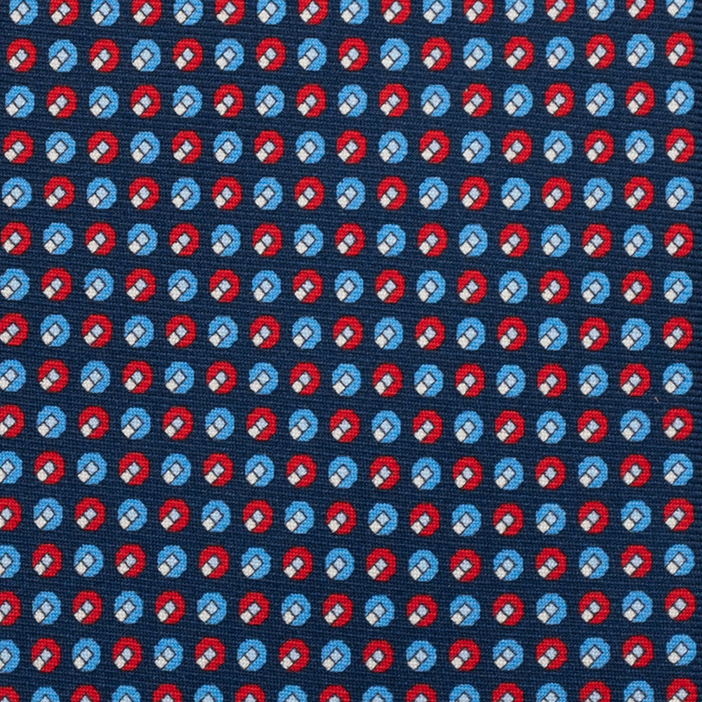 Cravatta 3 pieghe in Seta, Micro Fantasia, Blu Rosso - JC056670-1