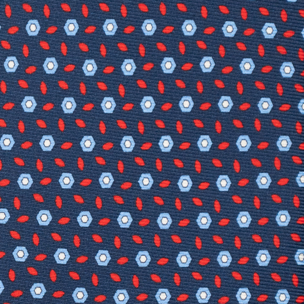3-Fold Silk Tie, Floral Pattern, Blue and Red - JA057079-1