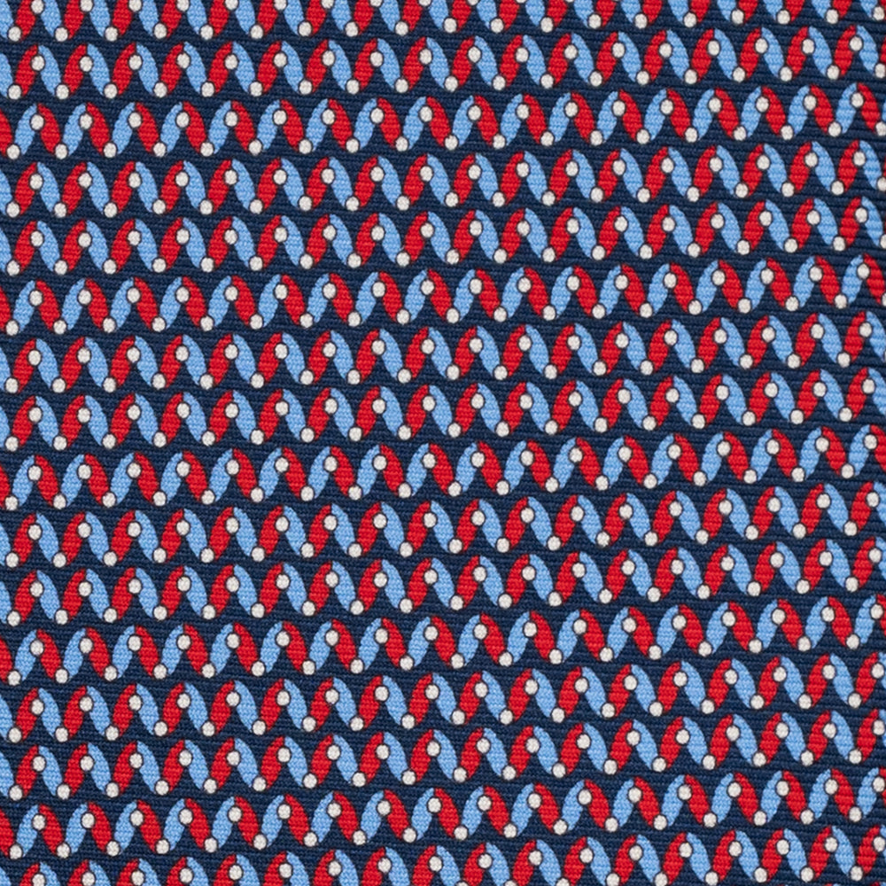 3-Fold Silk Tie, Geometric Pattern, Blue and Red - JA056675-1