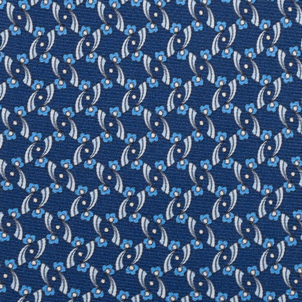 3-Fold Silk Tie, Floral Pattern, Light Blue - JA056337-1