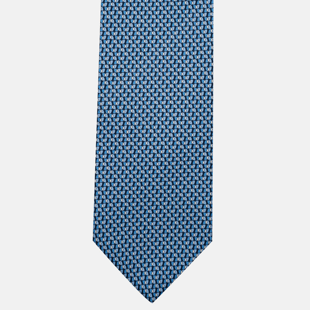 3-Fold Silk Tie, Geometric Pattern, Light Blue - JA056123-1