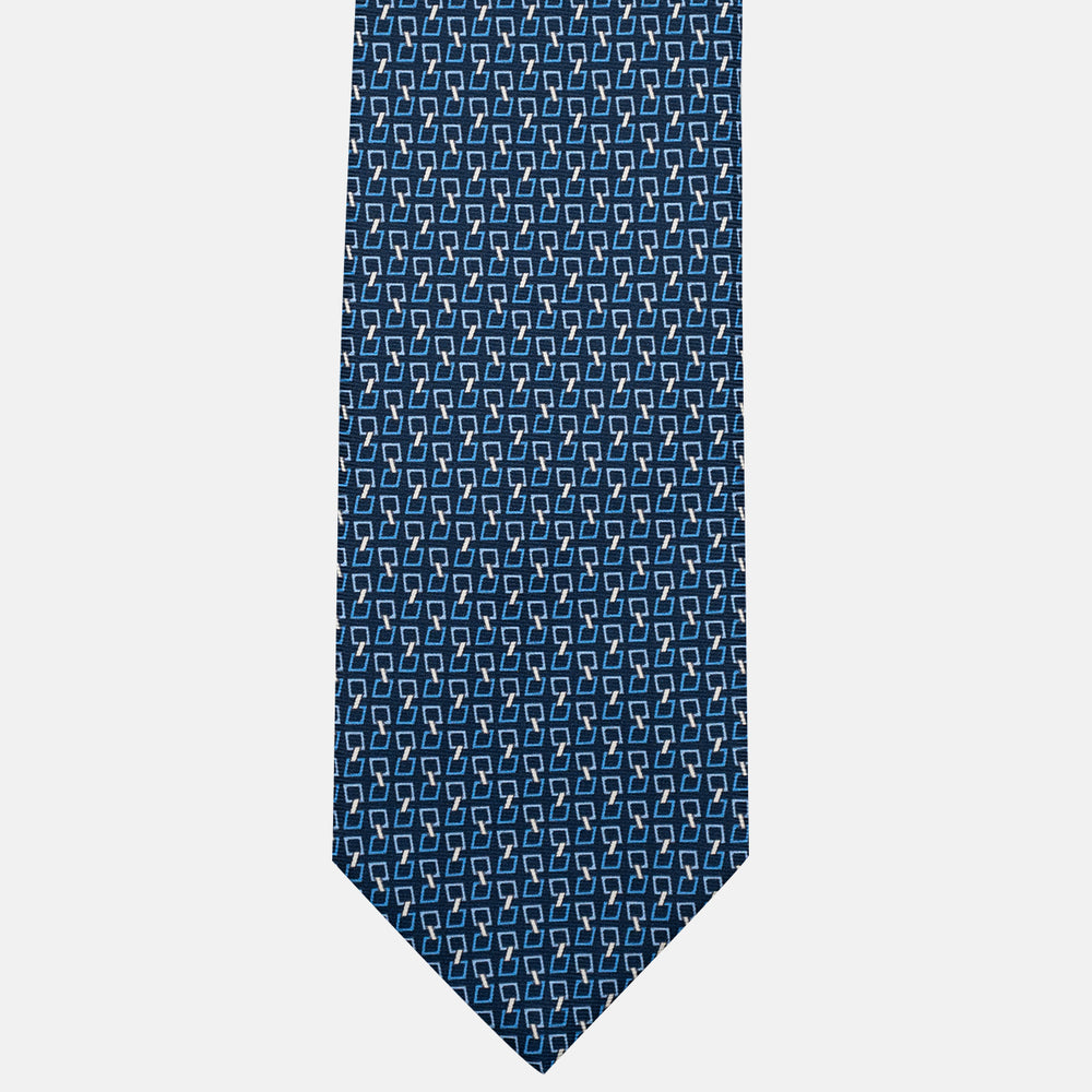 3-Fold Silk Tie, Chain Pattern, Light Blue - JA057083-1