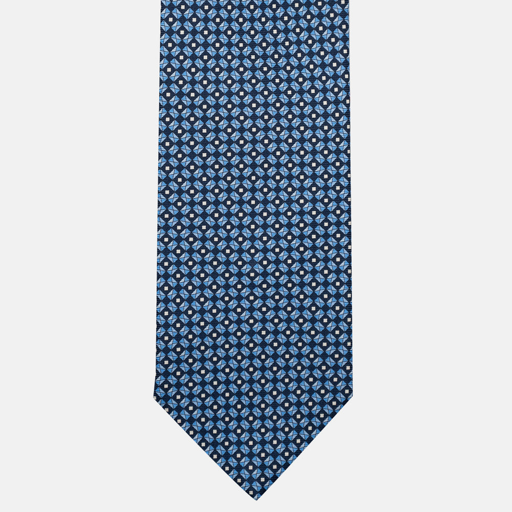 3-Fold Silk Tie, Geometric Pattern, Light Blue - JA055920-1