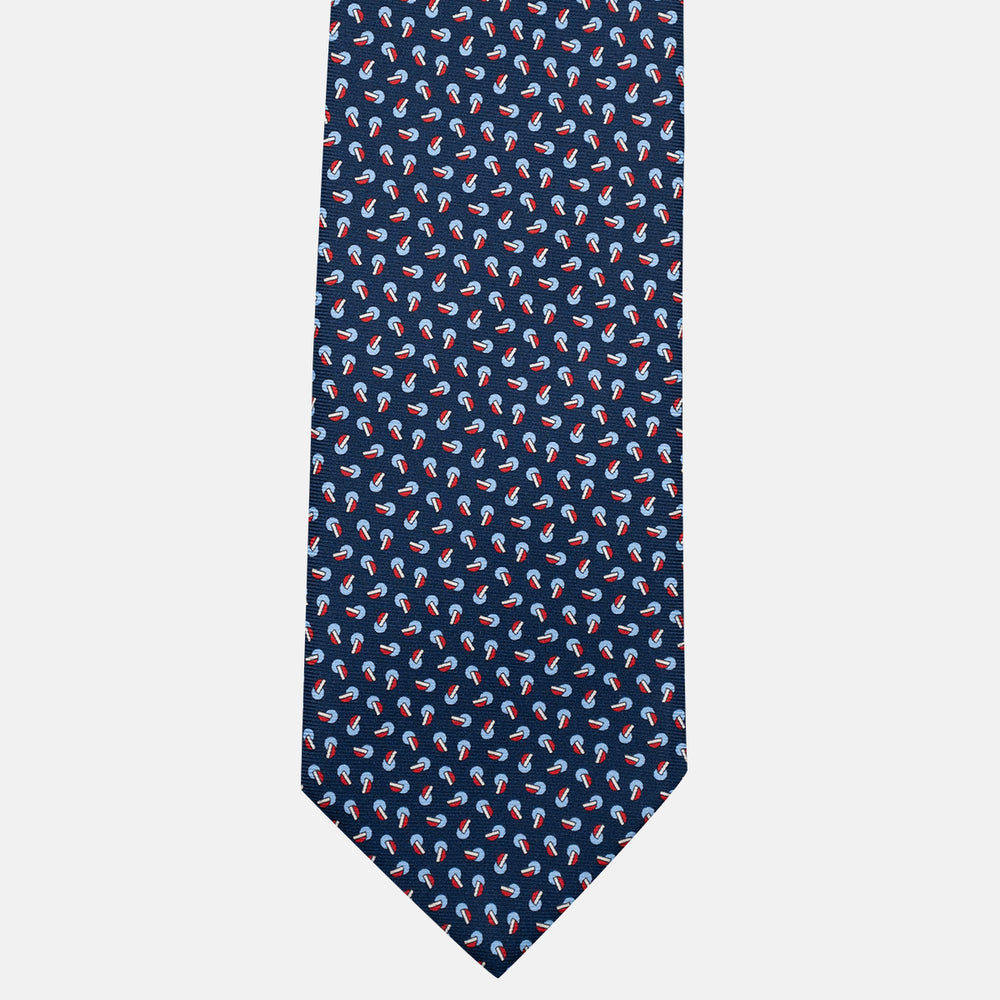 3-Fold Silk Tie, Micro Pattern, Blue and Red - JA056129-1