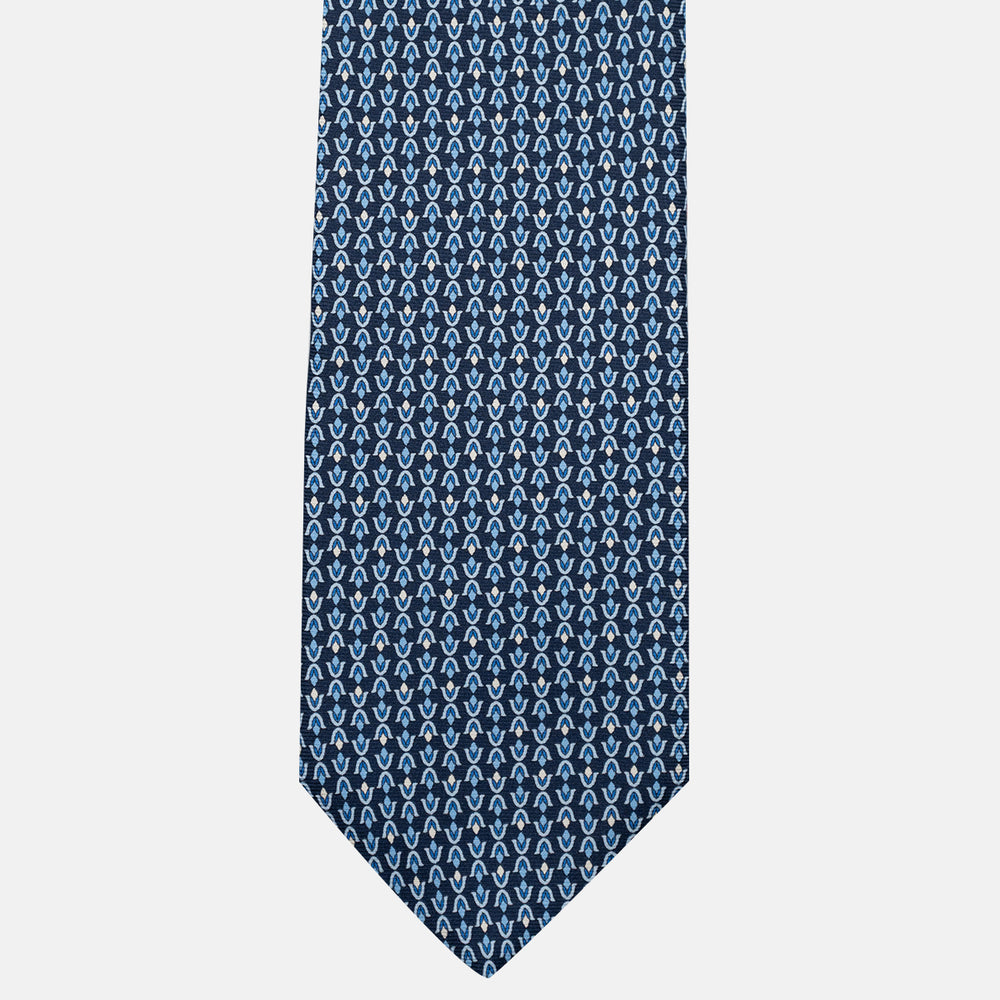 3-Fold Silk Tie, Floral Pattern, Light Blue - JA056338-1
