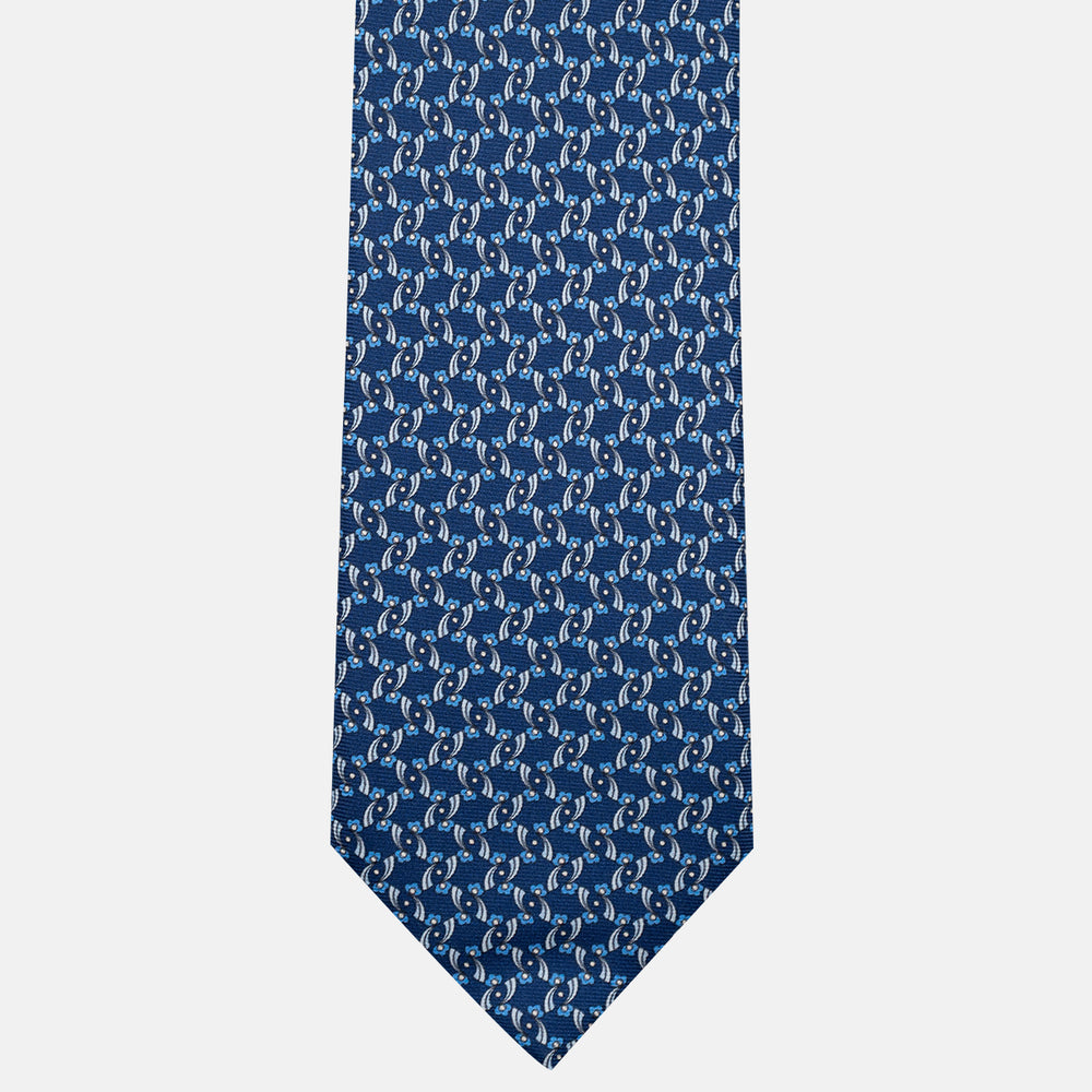 3-Fold Silk Tie, Floral Pattern, Light Blue - JA056337-1