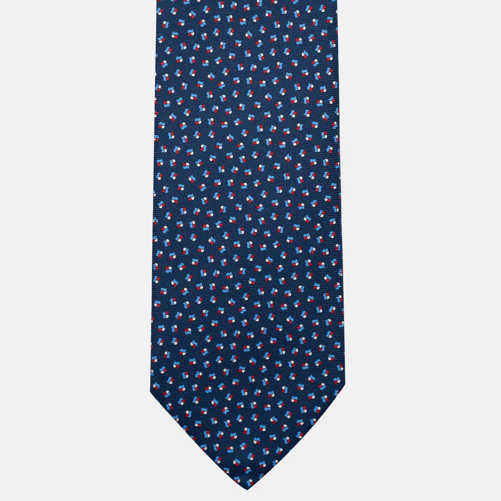 3-Fold Silk Tie, Micro Pattern, Blue and Red - JA056667-1