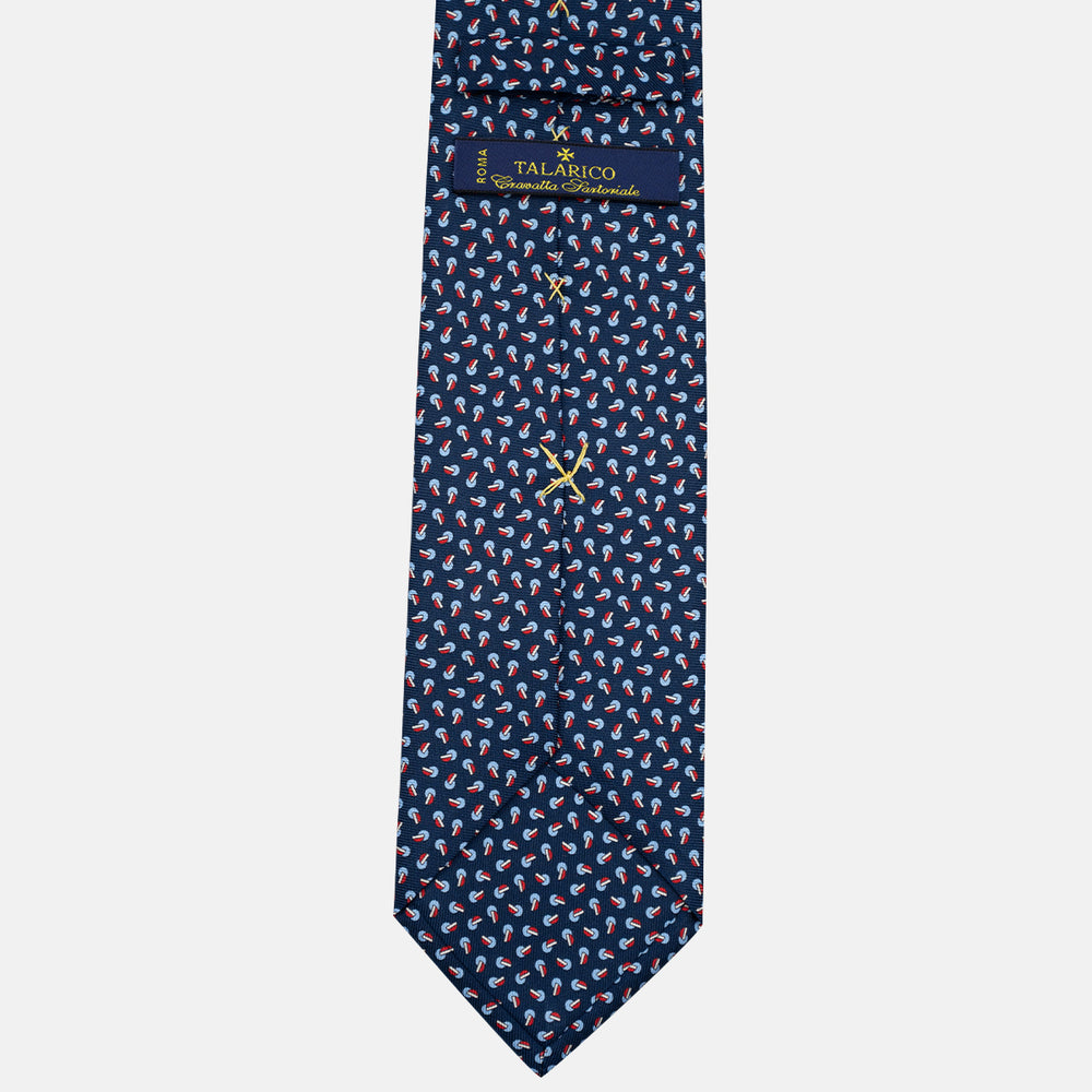 3-Fold Silk Tie, Micro Pattern, Blue and Red - JA056129-1