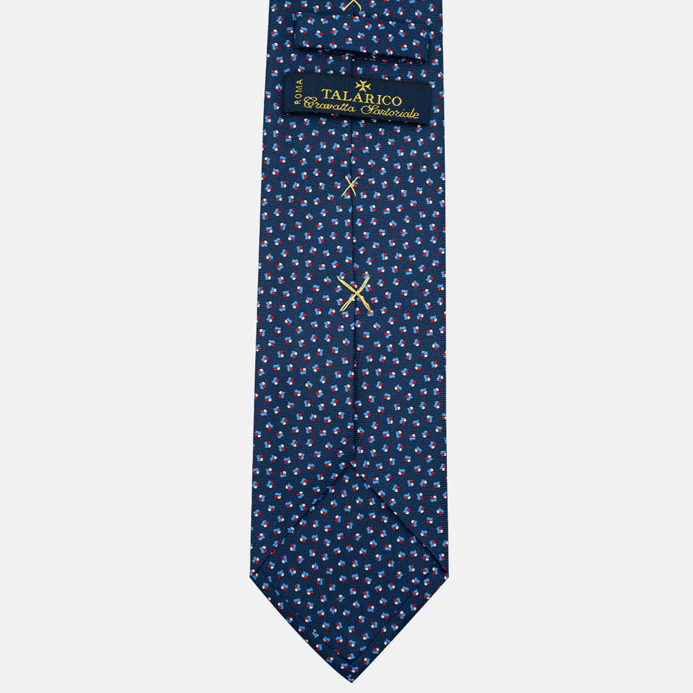 3-Fold Silk Tie, Micro Pattern, Blue and Red - JA056667-1