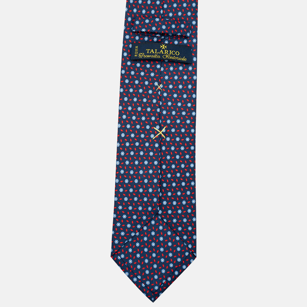 3-Fold Silk Tie, Floral Pattern, Blue and Red - JA057079-1