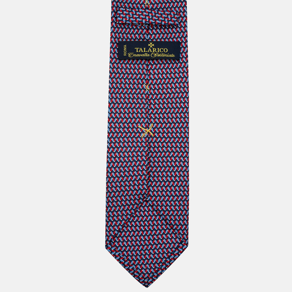 3-Fold Silk Tie, Geometric Pattern, Blue and Red - JA056675-1
