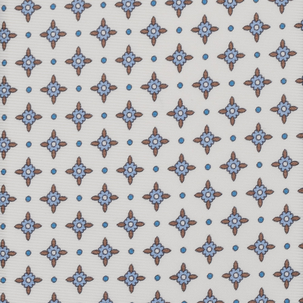 1999 Collection Tie in Floral Pattern Twill Silk White Light Blue