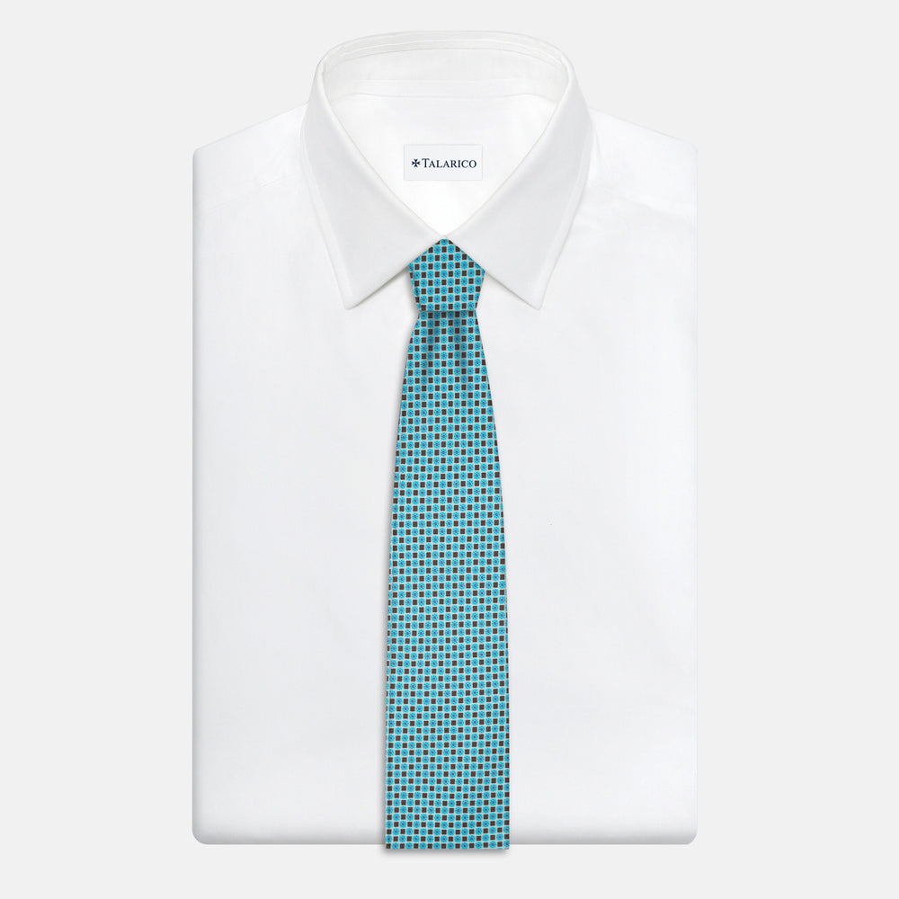 3-Fold Satin Tie with Geometric Pattern, Poolside - JA241005-2