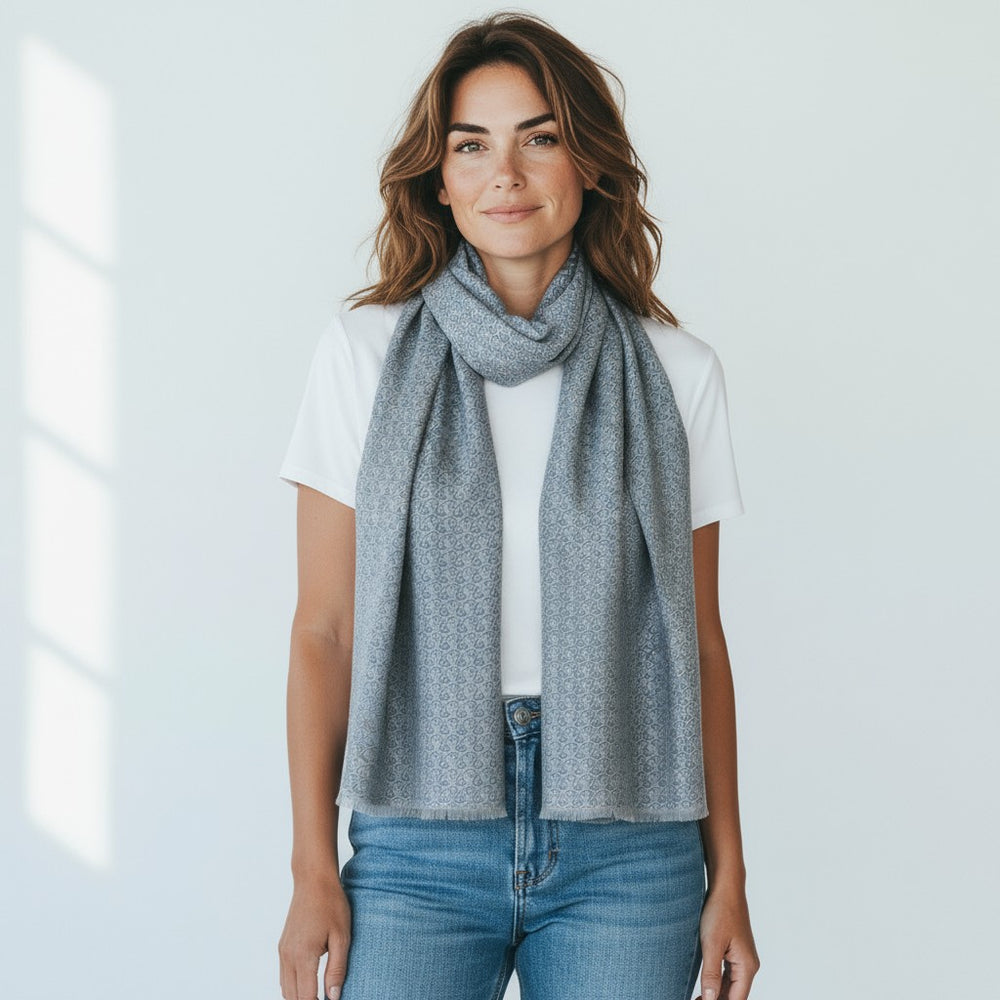 TWO-TONE SCARF WITH GREY PATTERN - 2021664