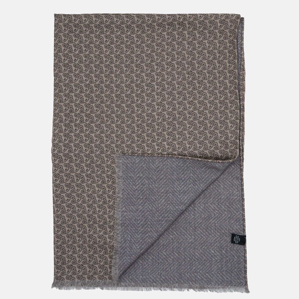 TWO-TONE SCARF WITH BROWN PATTERN - 2021664