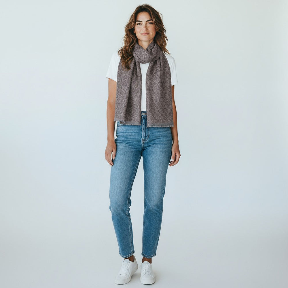 TWO-TONE SCARF WITH BROWN PATTERN - 2021664