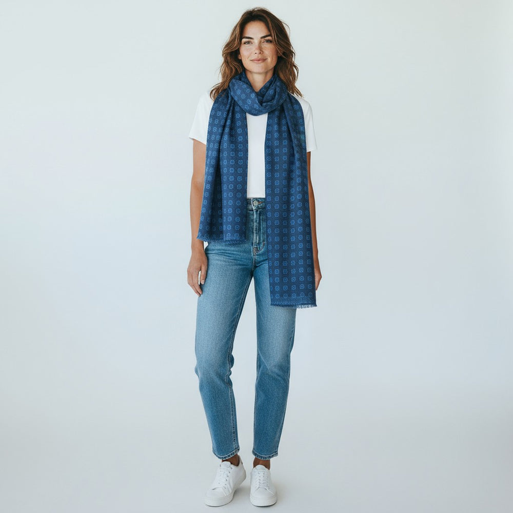 TWO-TONE BLUE PATTERN SCARF - 2025359