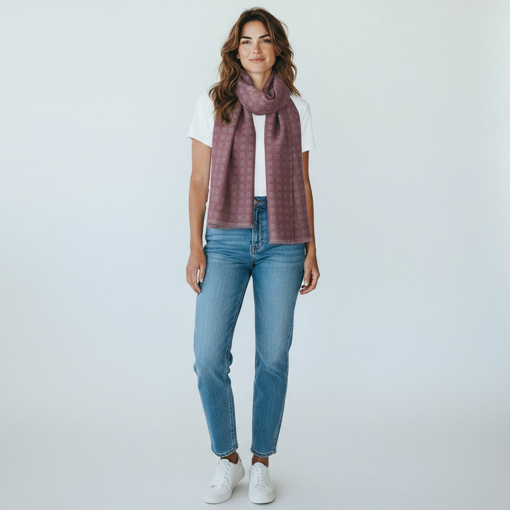 TWO-TONE SCARF WITH BORDEAUX PATTERN - 2025359