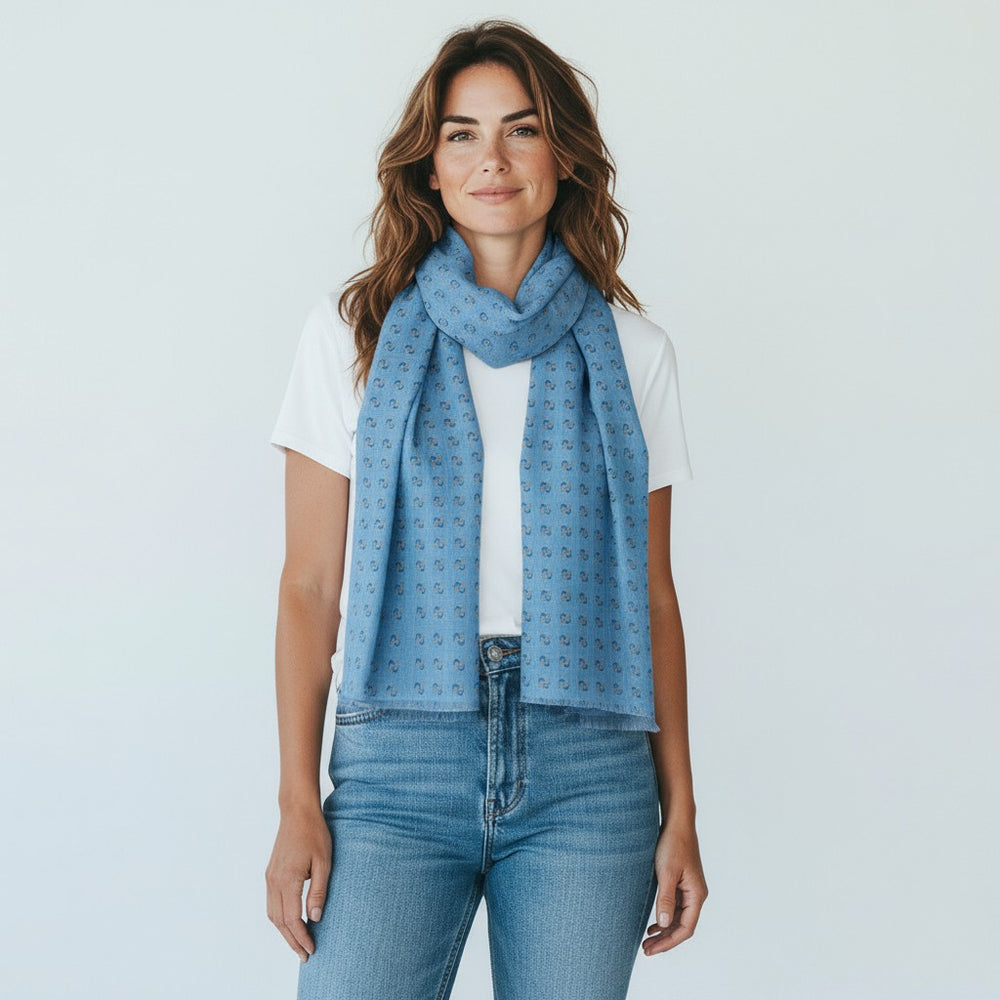TWO-TONE SCARF WITH SKY BLUE PATTERN - 2025359