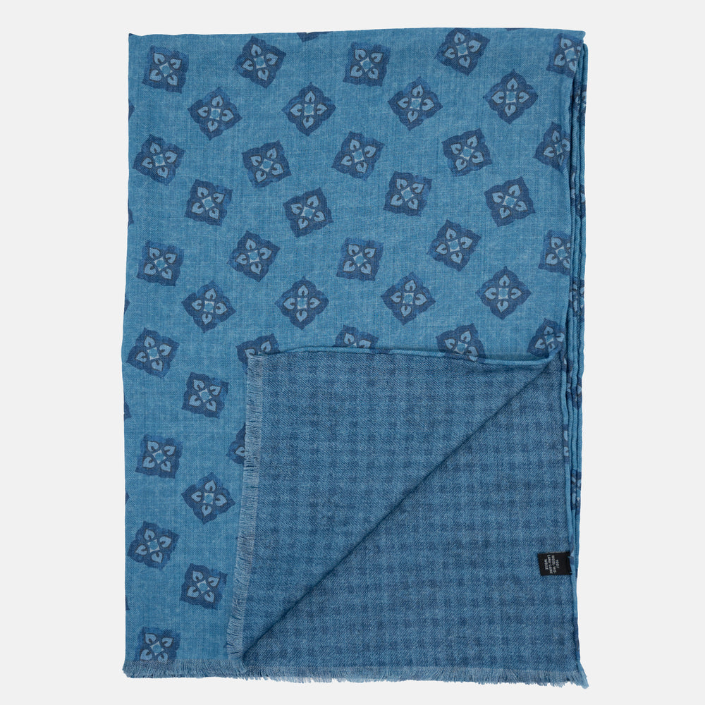 TWO-TONE SCARF WITH BLUE PATTERN - 2025361